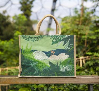 Eden Project Biomes design on jute bag photographed in the Rainforest Biome